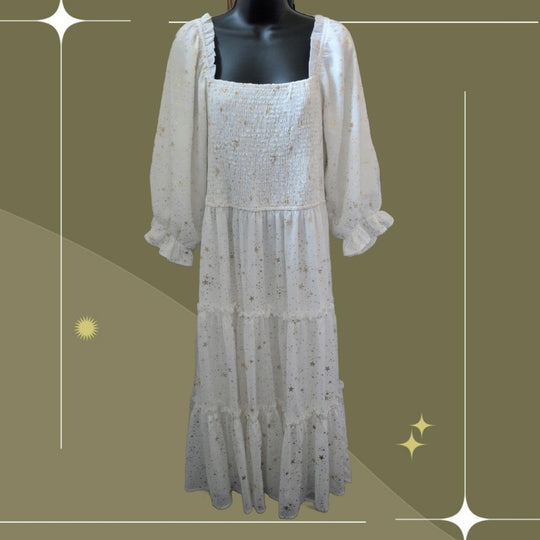 Ivy City Co White And Gold Star Print Dress - XXL