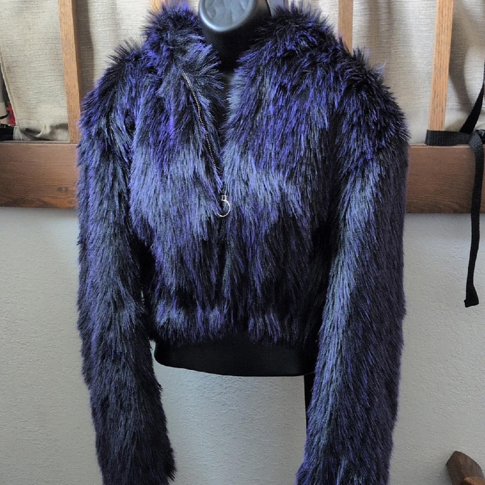 Space Island Faux Fur Cropped Rave Jacket