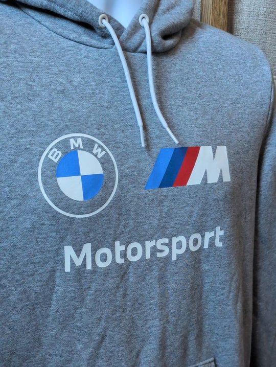 PUMA BMW M Motorsport Essentials Fleece Hoodie in medium heather gray- small
