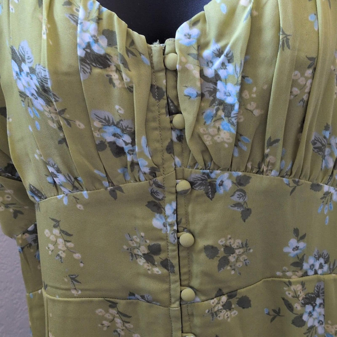 Abercrombie And Fitch Green Floral Button Down Midi Dress - Large