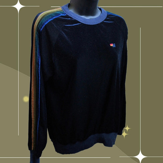 Aviator Nation Blue Velvet Five Stripe Crew Neck Sweater