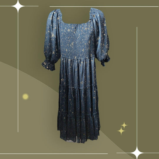 Ivy City Co Starry Nights Dress In Dark Blue And Gold - XL