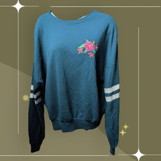 Rare Wildfox Embroidered Hibiscus Floral Sweater