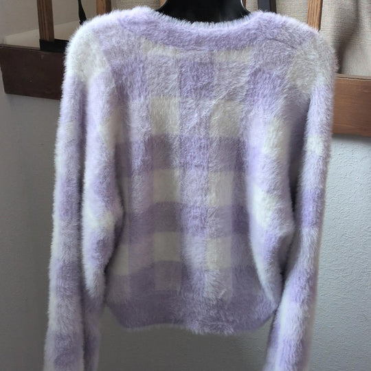 Lazy Oaf Unrequited Love Cardigan In Purple Plaid  - Medium