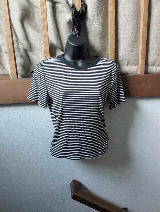 Athleta Navy And White Stripe Cropped Tee Size M