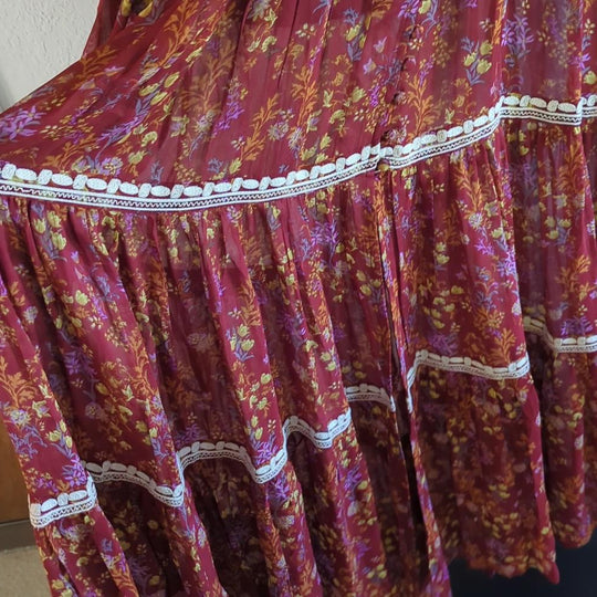 Free People Call on Me Embroidered maxi top / dress in merlot combo  - Large