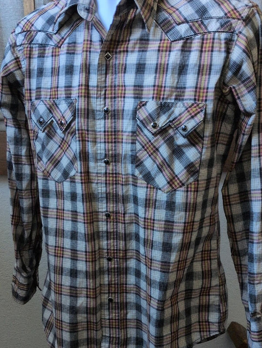 Vintage Wrangler Plaid Pearl Snap Button Down Shirt - Medium