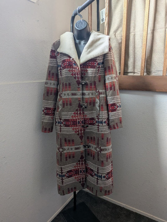 Powder River Outfitters ladies' Aztec print long wool Blend coat - Medium