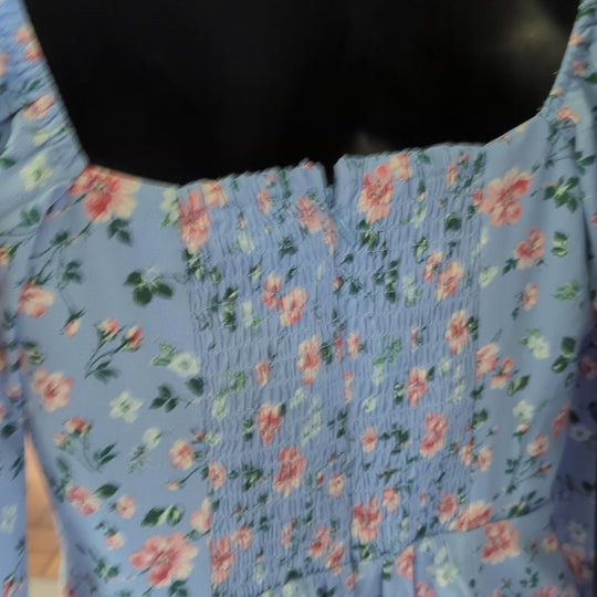 Abercrombie Floral blue mini long sleeve tie front dress