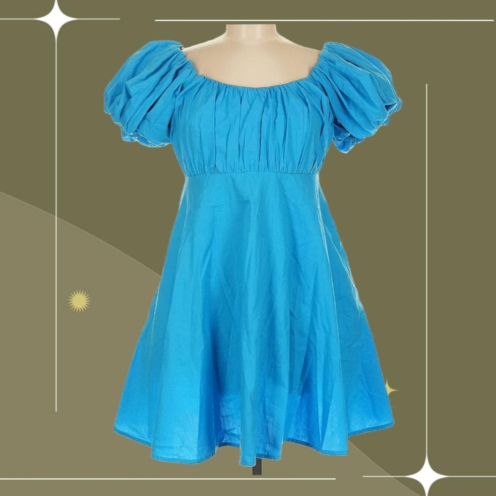 Abercrombie And Fitch Emerson Blue Puff Sleeve Mini Dress - Medium