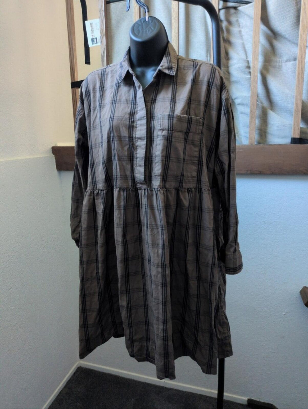 Everlane The Field Dress Oversized Plaid Black And Brown - XS
