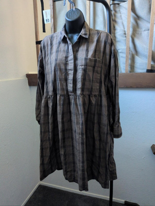 Everlane The Field Dress Oversized Plaid Black And Brown - XS