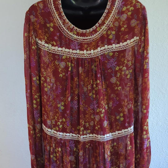 Free People Call on Me Embroidered maxi top / dress in merlot combo  - Large