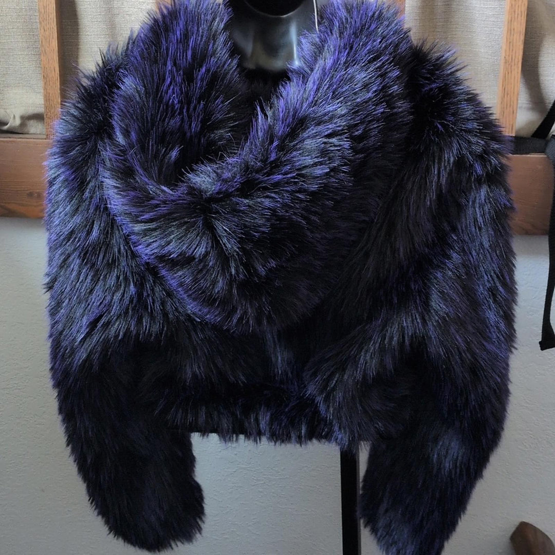 Space Island Faux Fur Cropped Rave Jacket