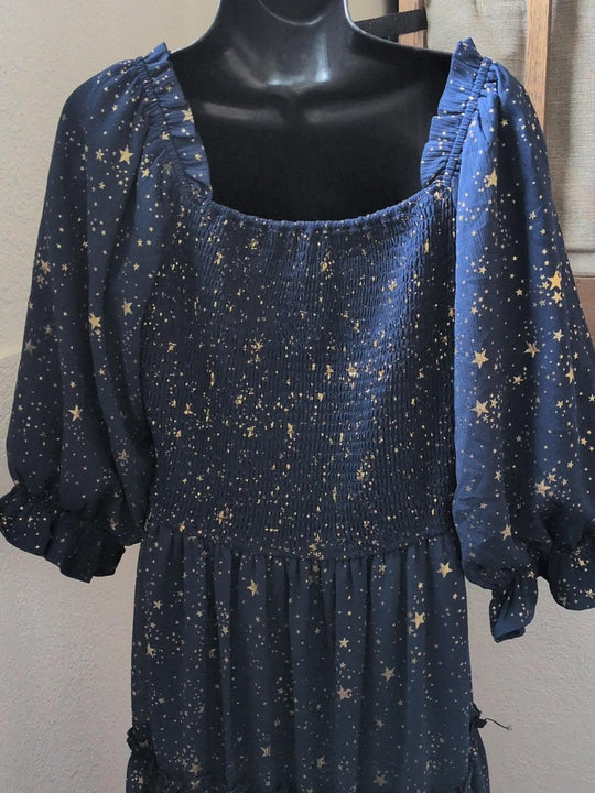 Ivy City Co Starry Nights Dress In Blue And Gold  - Large