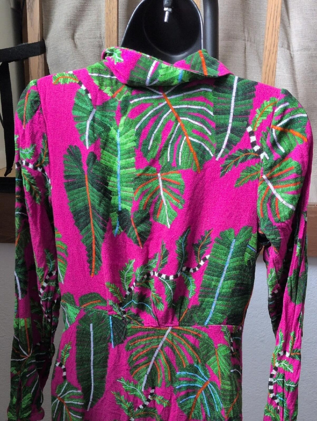 Farm Rio Pink Leaves Print Faux Wrap Maxi Dress - Small