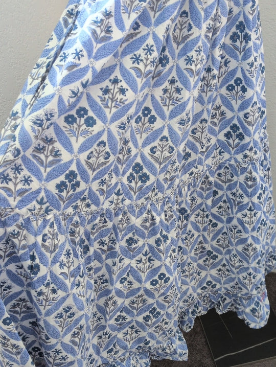 Pink City Prints Sky Blue Trellis Floral Lolita Maxi Dress - Medium