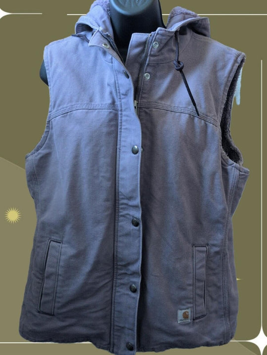 Lavender Rare Carhartt Sherpa Duck Vest With Hood - Large