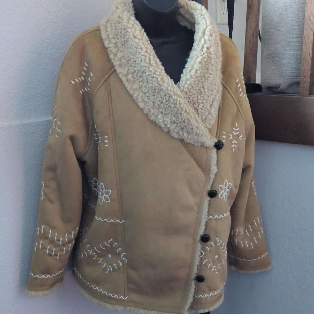 Driftwood Faux Suede Hand Embroidered Style Jacket - Small
