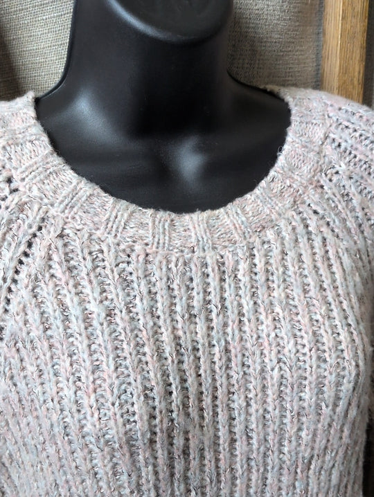 UK Brand Fatface Chunky Rib Knit Pink Heathered Crew Neck Sweater - US 2