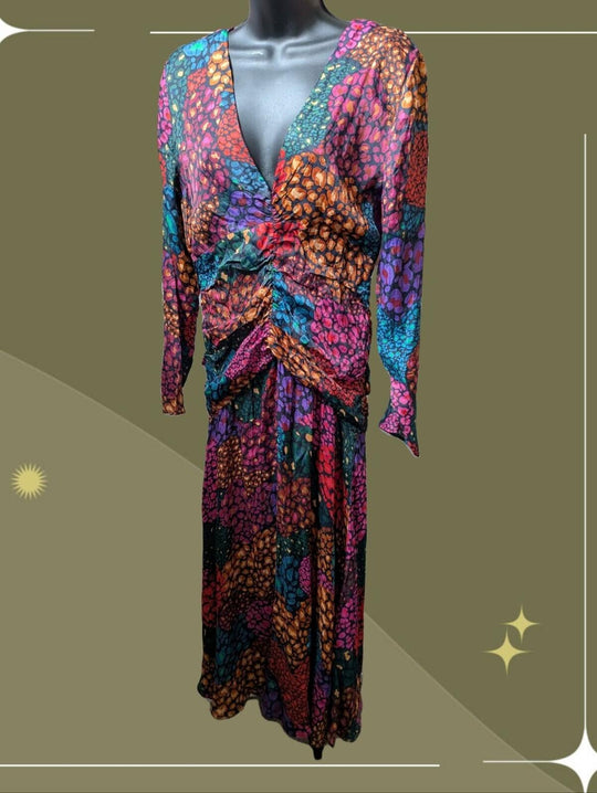Viral Tiktok Farm Rio Rainbow Hearts Viscose Midi Dress - M