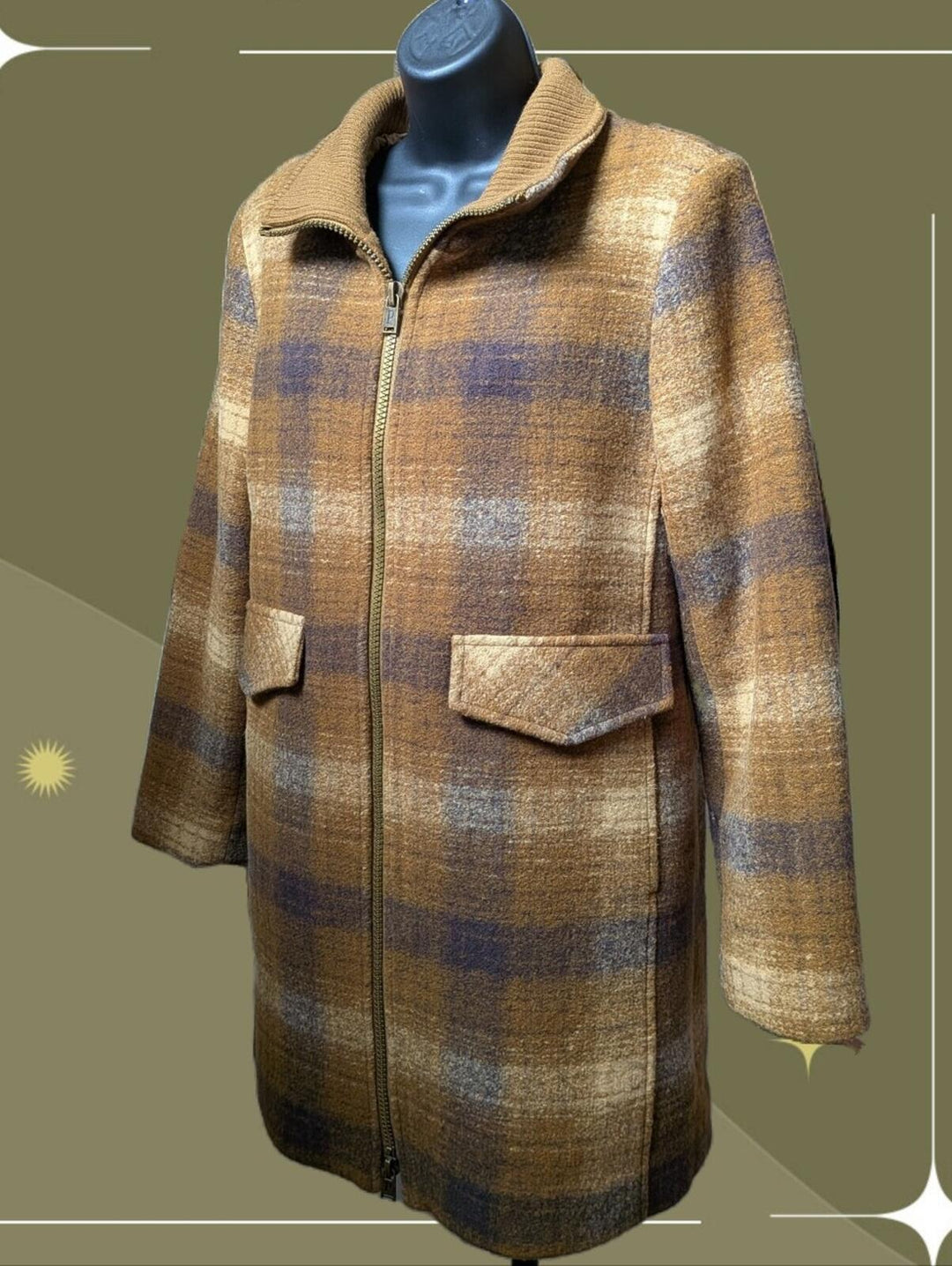 Pendleton Plaid Wool Tan Zip Up Coat - S