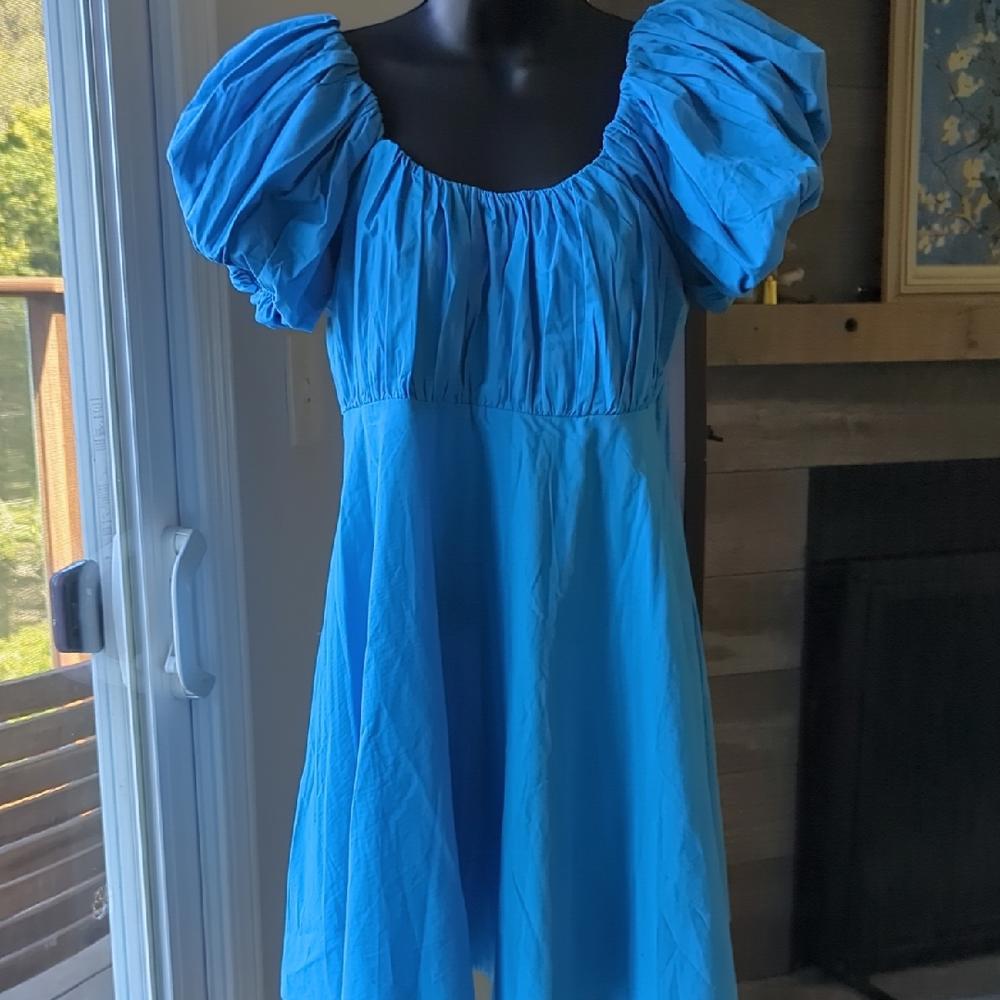 Abercrombie And Fitch Emerson Blue Puff Sleeve Mini Dress - Medium