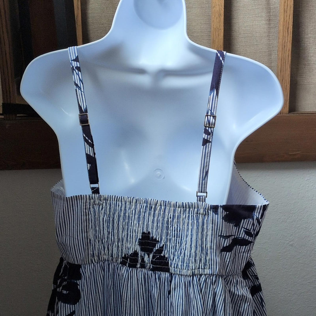 Abercrombie Sweetheart Babydoll Maxi Dress Blue Stripe Floral Large Tall