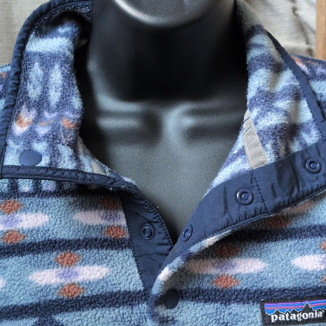 Patagonia Kuda Klash Blue Pattern Snap T Synchilla Sweatshirt - XS