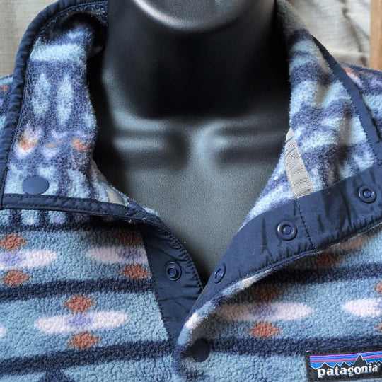 Patagonia Kuda Klash Blue Pattern Snap T Synchilla Sweatshirt - XS