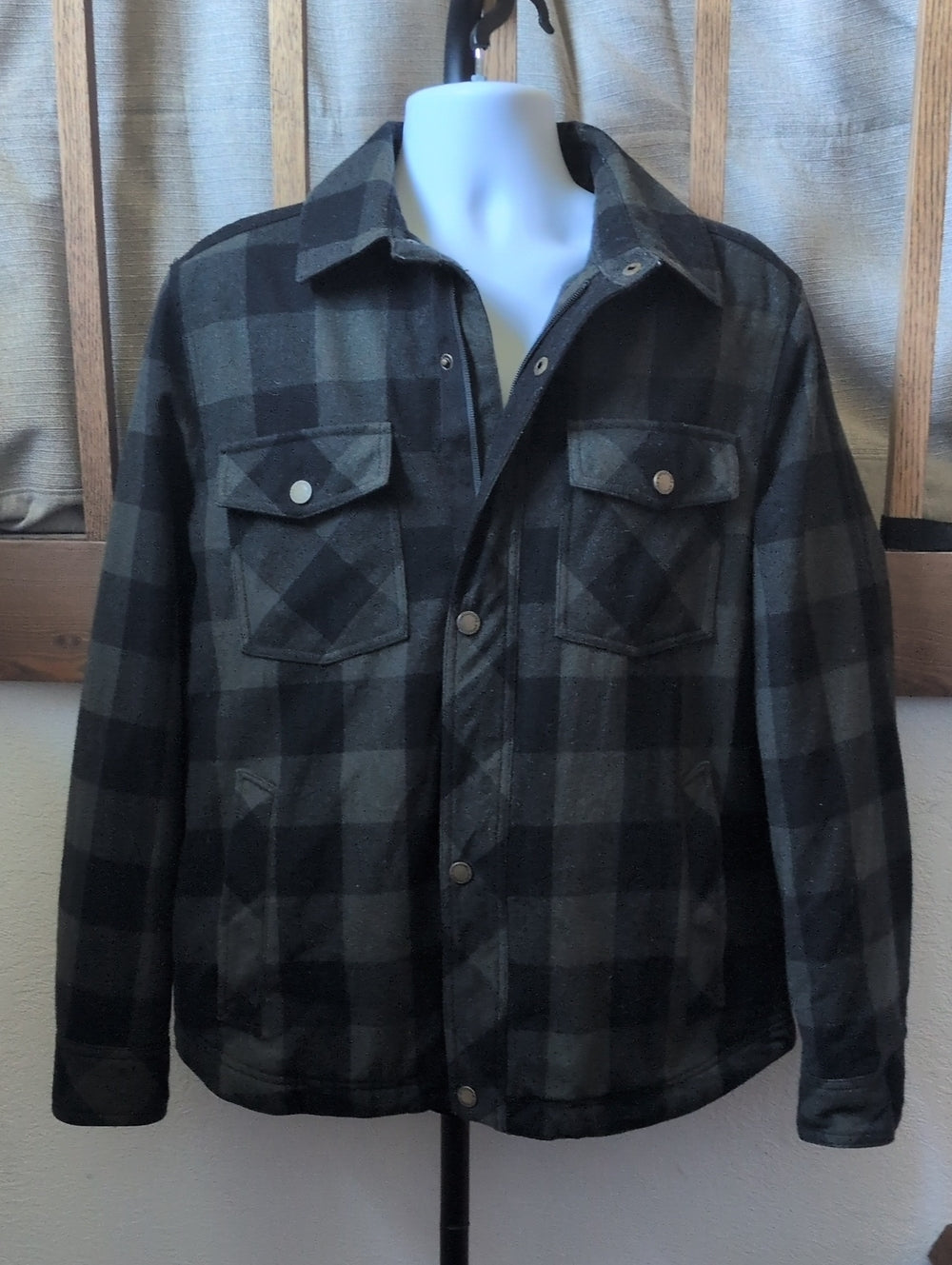Pendleton Wool Zipper Buffalo Plaid Olive And Black Jacket  - L