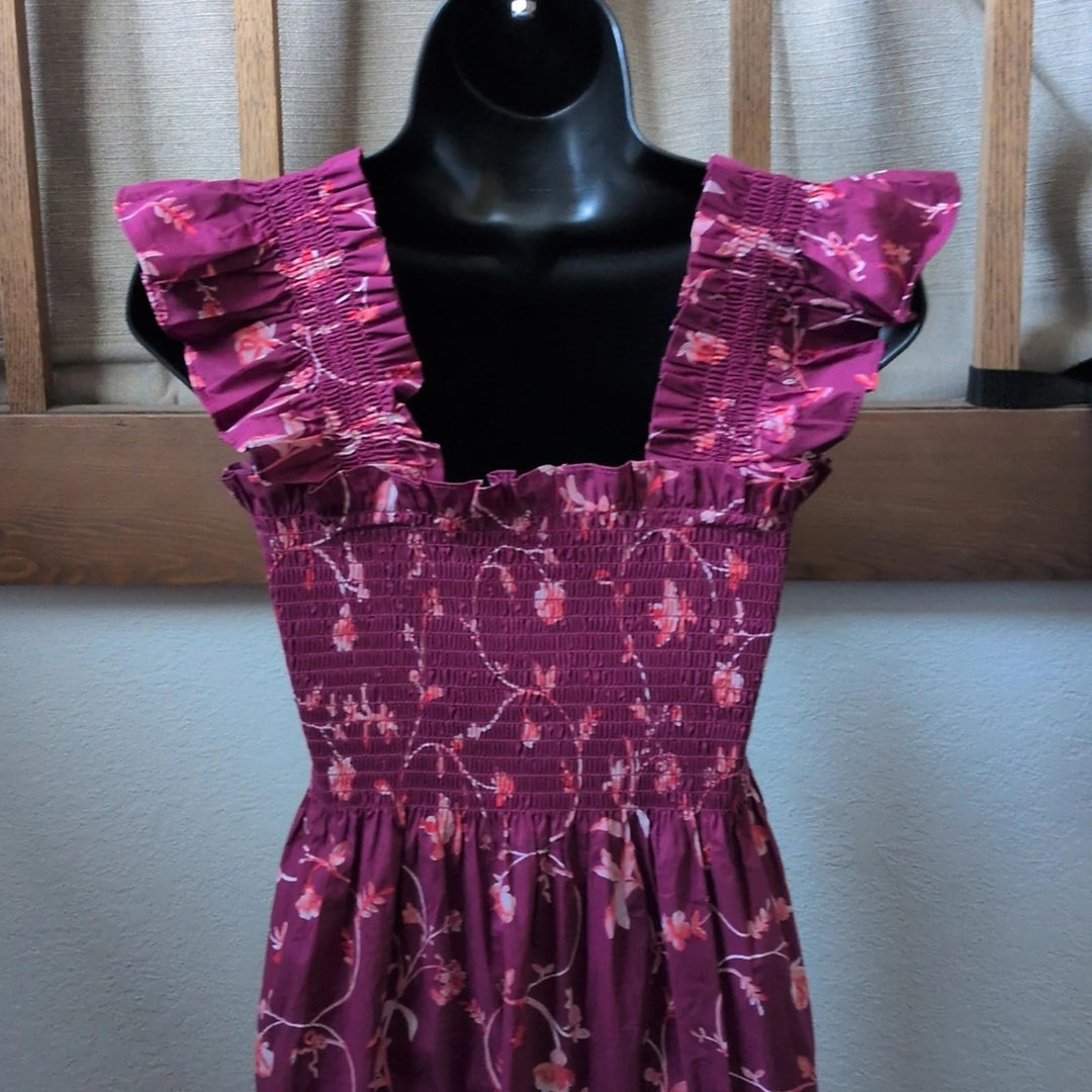 Hill House Home Ellie Nap Dress In Botanical Burgundy Floral - Extra Small