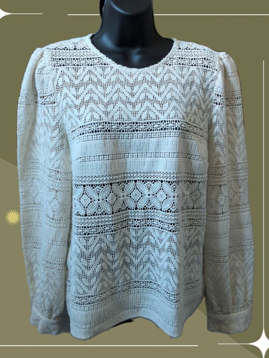 Sézane Long Sleeve Crochet Ecru Blouse Size 40