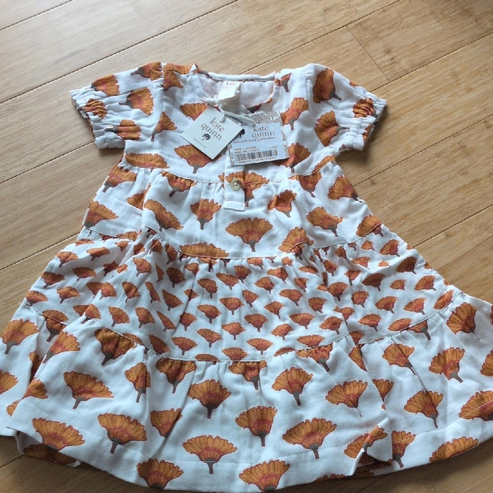 Kate Quinn Short Puff Sleeve Prarie Dress In Large Marigold  - 6-12 Mo