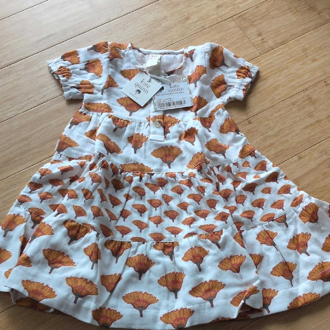 Kate Quinn Short Puff Sleeve Prarie Dress In Large Marigold  - 6-12 Mo