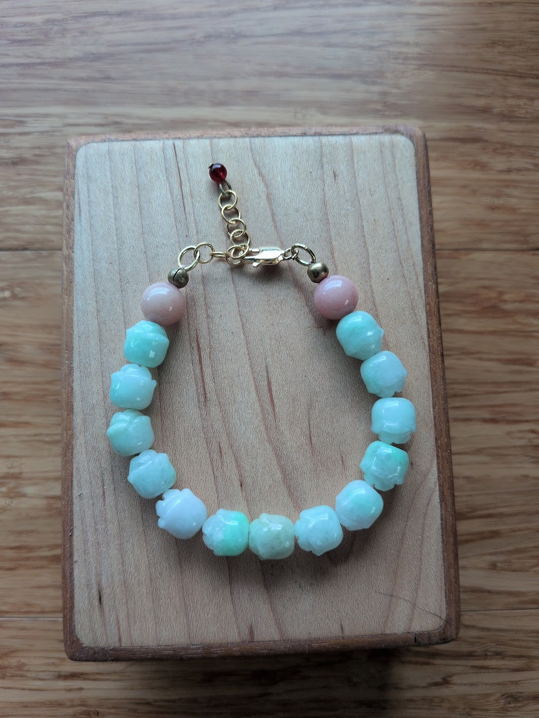 Genuine Burmese jadeite and Pink Peruvian Opal beaded statement bracelet