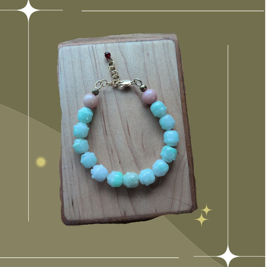 Genuine Burmese jadeite and Pink Peruvian Opal beaded statement bracelet