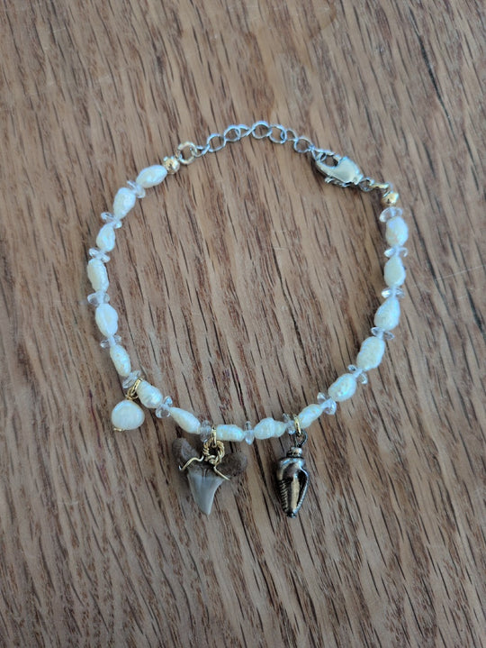 Shark Tooth Charm Bracelet and Pearl Bracelet by Sunny Z Jewelry Design
