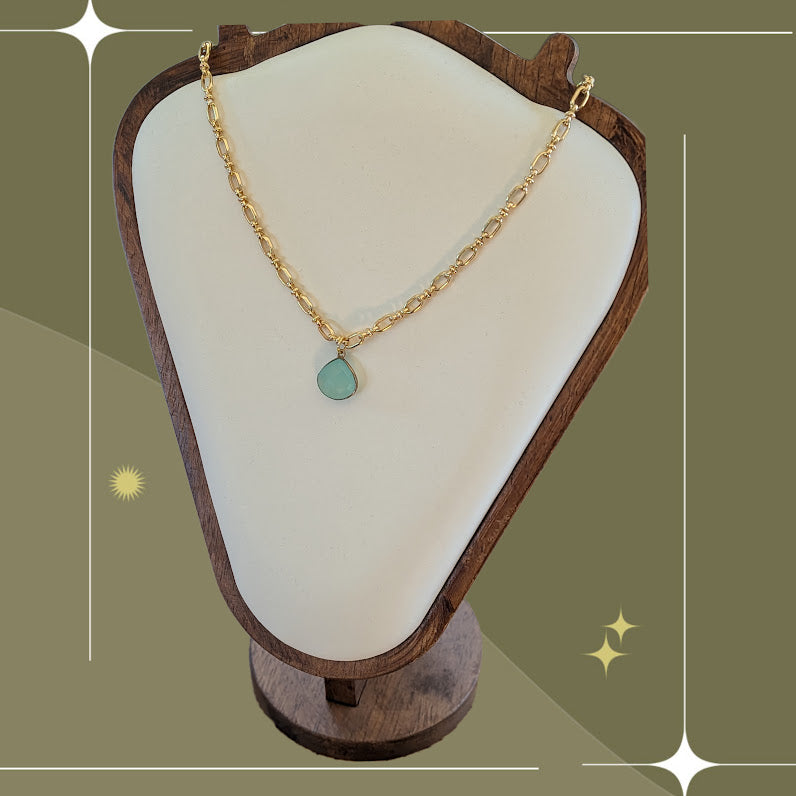 Natural Chalcedony stone on 14k gold plated chain by Sunny Z Jewelry Design