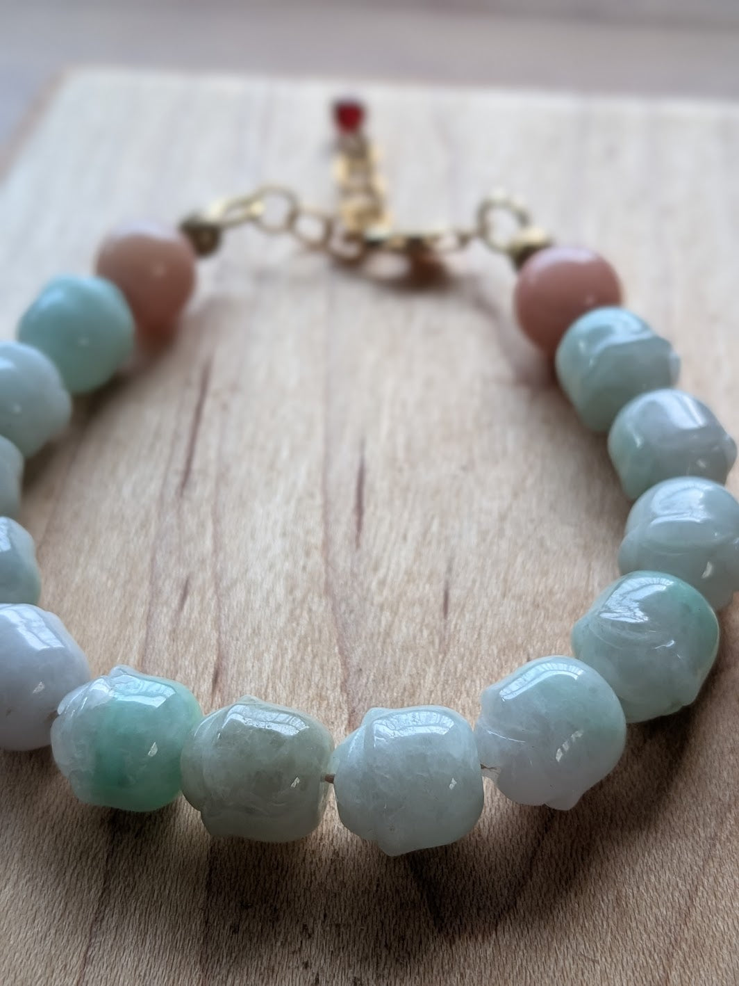 Genuine Burmese jadeite and Pink Peruvian Opal beaded statement bracelet