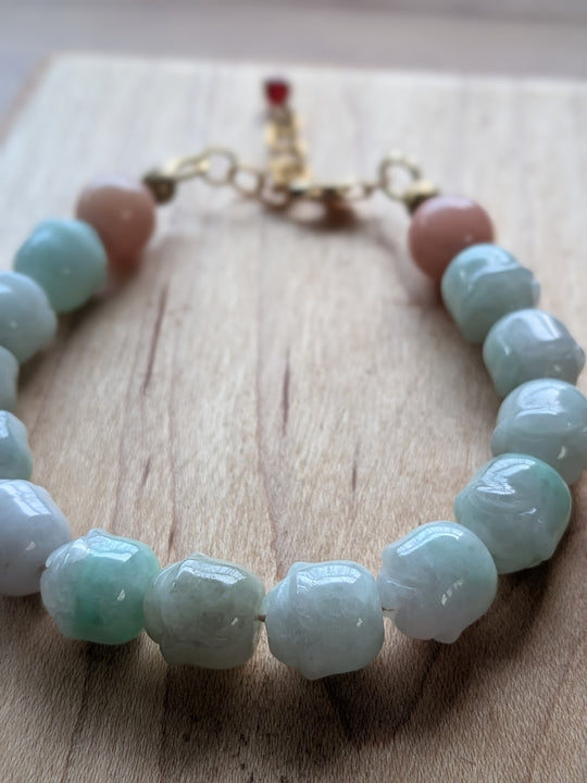 Genuine Burmese jadeite and Pink Peruvian Opal beaded statement bracelet