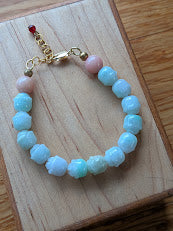 Genuine Burmese jadeite and Pink Peruvian Opal beaded statement bracelet