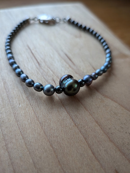 Genuine freshwater peacock pearl with hematite beads by Sunny Z Jewelry