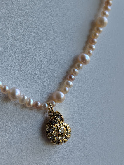 Genuine freshwater pearls with 14k gold filled CZ shell charm by Sunny Z Designs
