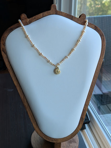 Genuine freshwater pearls with 14k gold filled CZ shell charm by Sunny Z Designs
