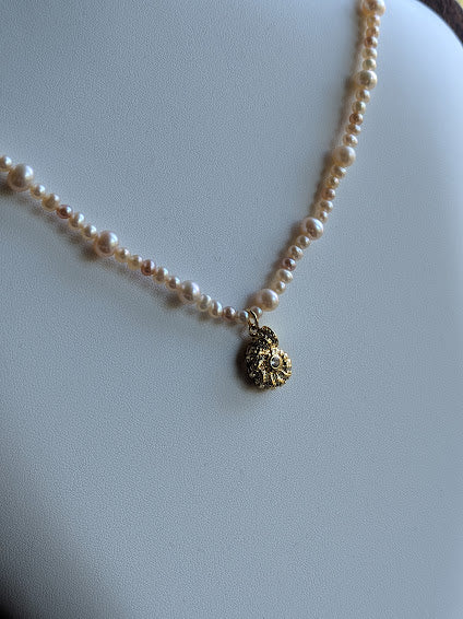 Genuine freshwater pearls with 14k gold filled CZ shell charm by Sunny Z Designs