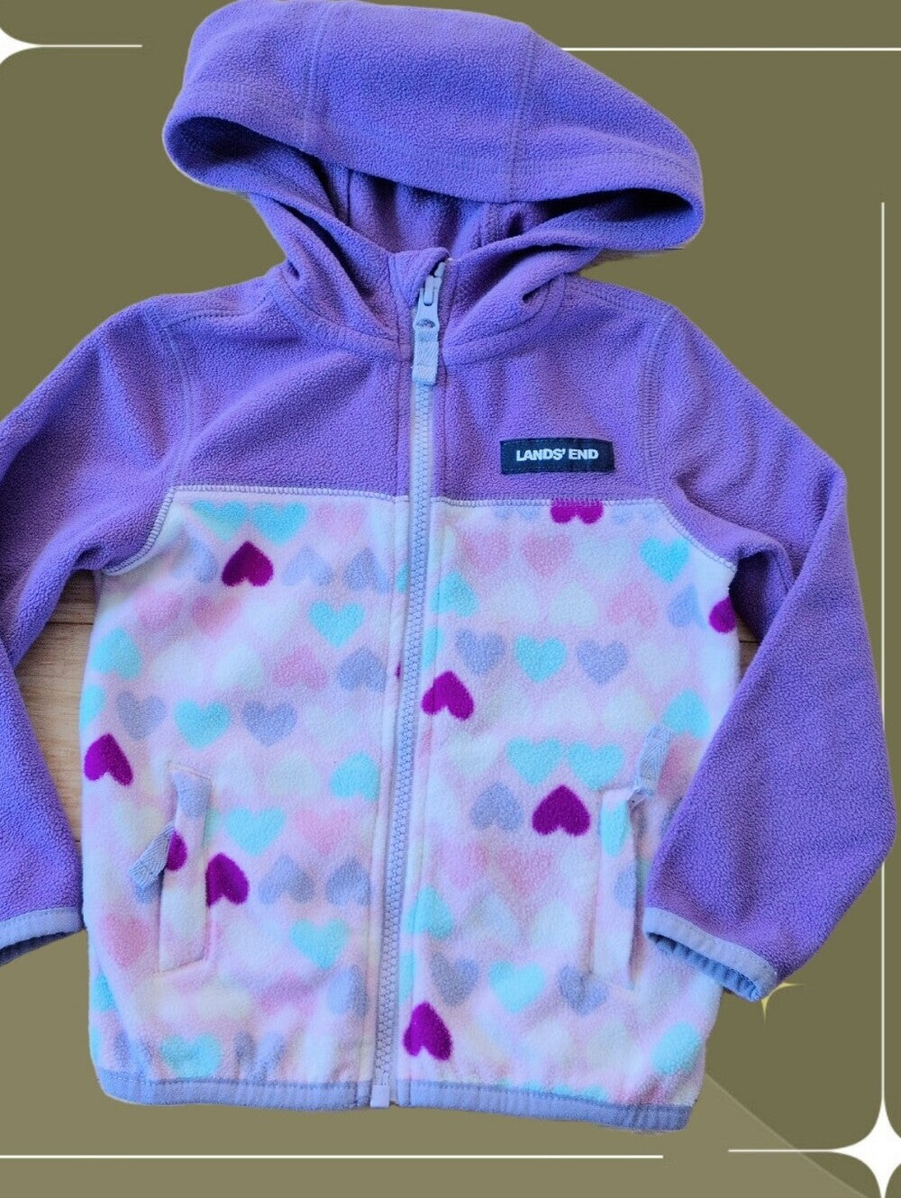 Land's End Fleece Hearts Zip Up Sweater Jacket - 2T