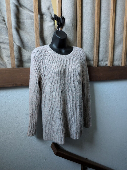UK Brand Fatface Chunky Rib Knit Pink Heathered Crew Neck Sweater - US 2