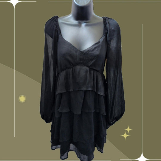 Abercrombie Black Tiered Long Sheer Sleeve Mini Dress