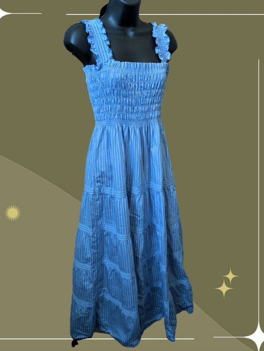 The Kimmy Maxi Nap Dress in Blue Stripe by Hill House Home size m
